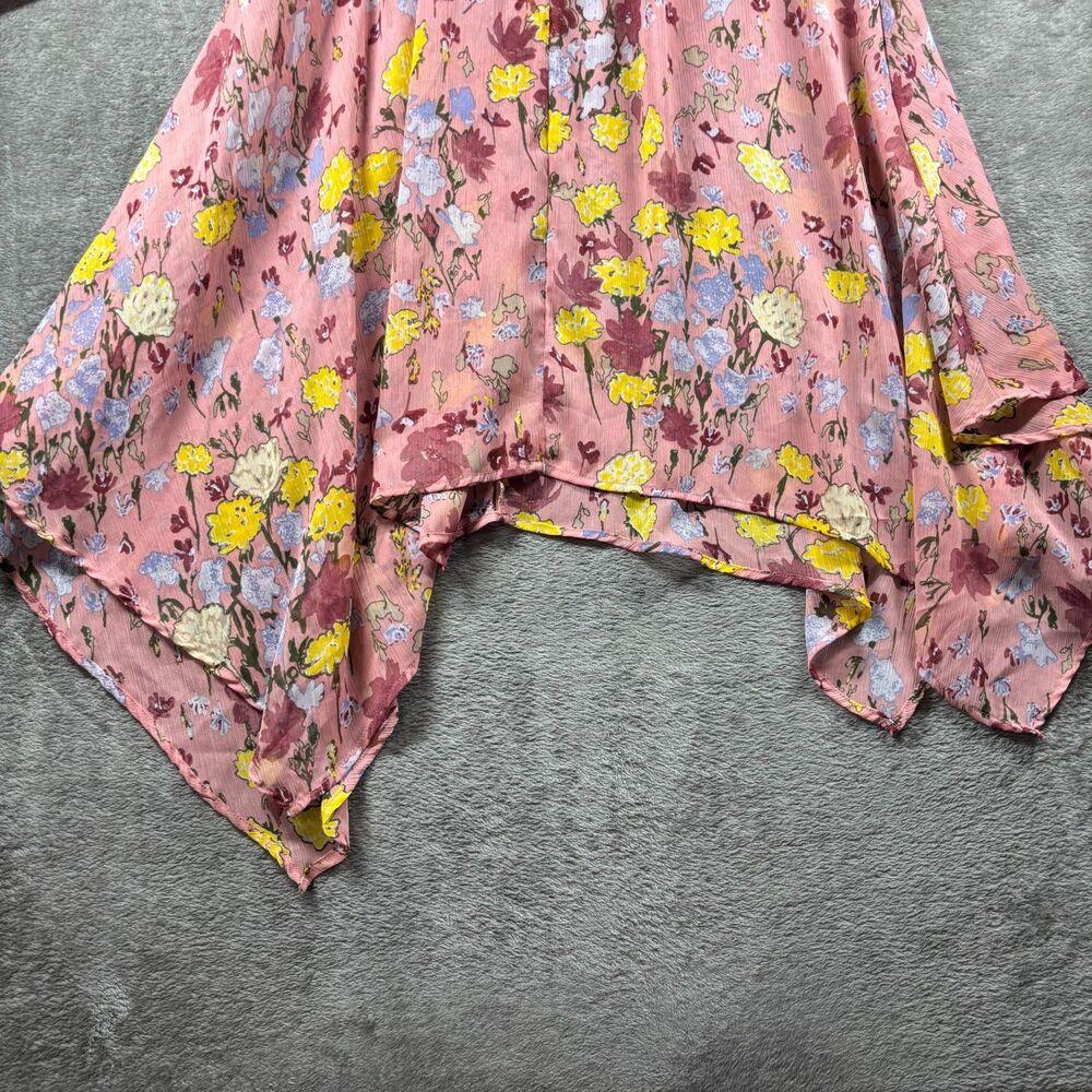 Wonderly Midi Dress Sheer Asymmetrical Hem Boho Flirty Pink Floral Medium H245 - Picture 3 of 10